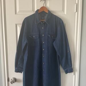 Charter Club Woman Dress Denim Size 18W Button Midi Dark Wash Cotton Plus Size